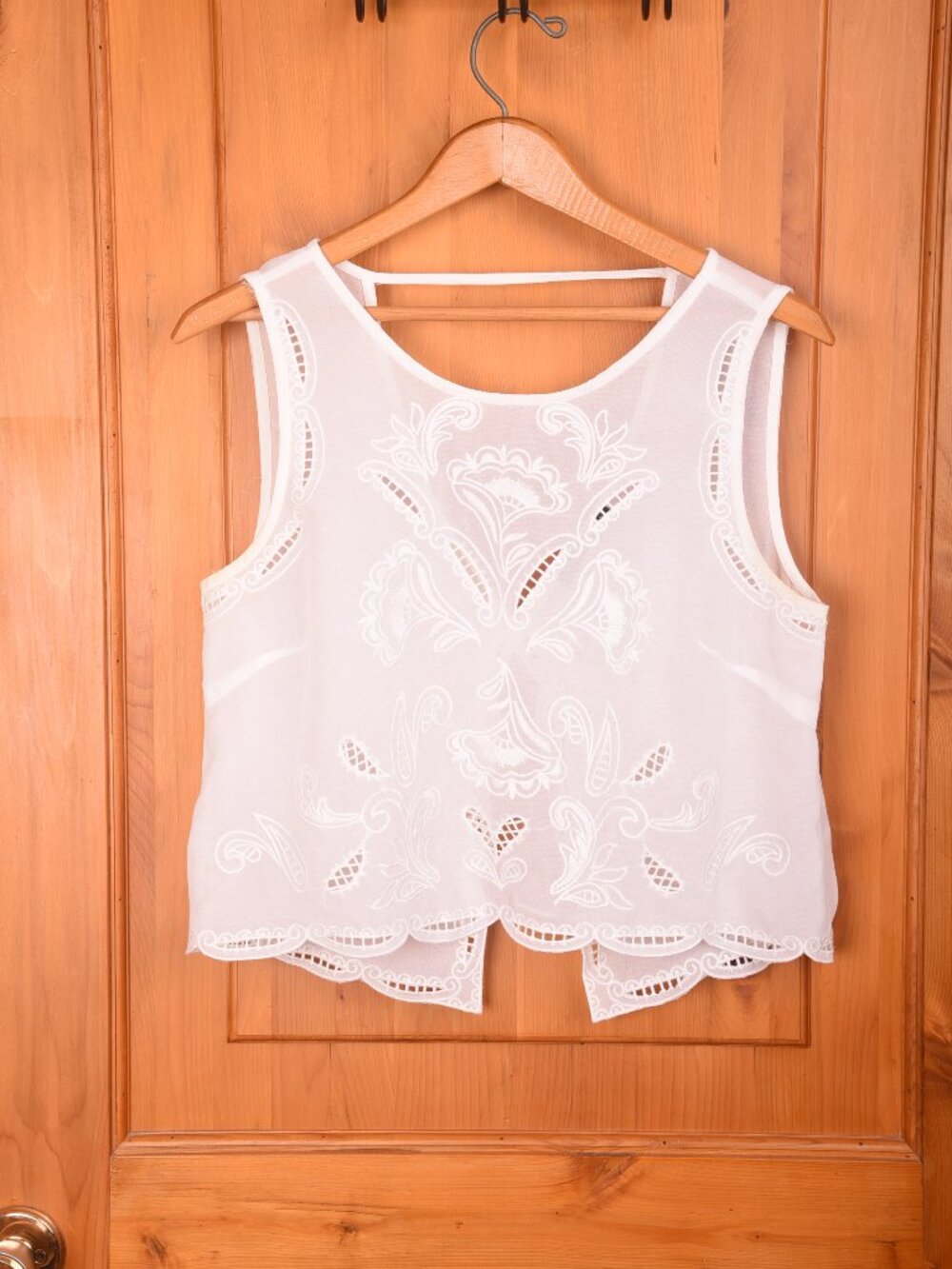 Vintage Brandy Melville White Sheer Embroidered Crop Tank Top.